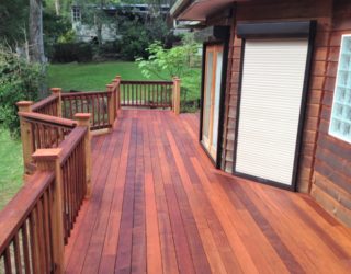 Merbau deck with timber handrail